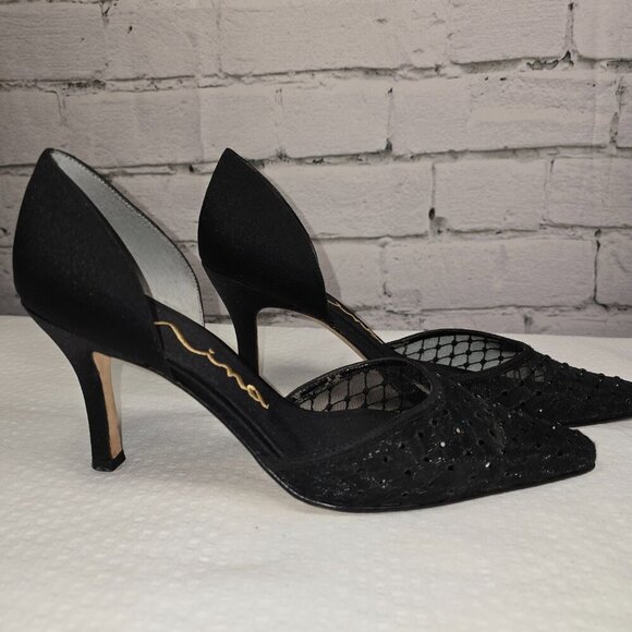 WOMENS NINA D'ORSAY PUMPS BLACK WITH MESH RHINESTONE FORMAL SIZE 7 - Picture 4 of 9